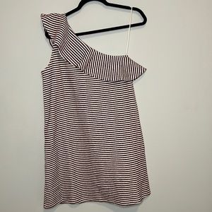 NWT Loft One shoulder Ruffle striped summer dress size small